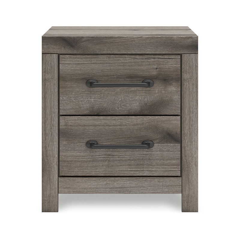 Table de chevet Gesa, 2 tiroirs avec poignées barre, port USB, gris vieilli