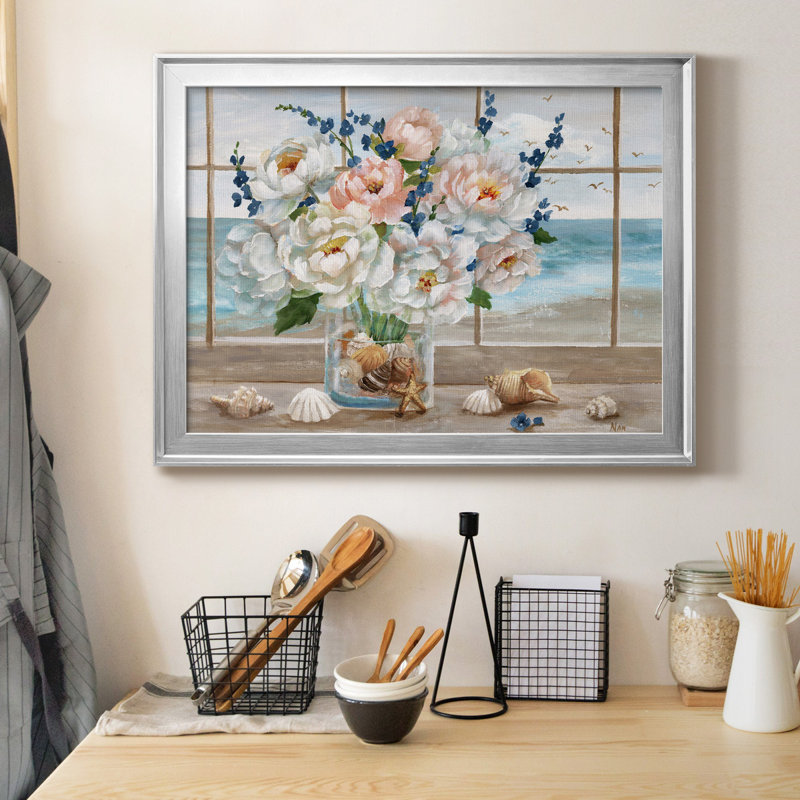 Fenêtre côtière - peinture encadrée, Silver Framed Canvas, H 22,5 po x l 30,5 po x P 1,5 po