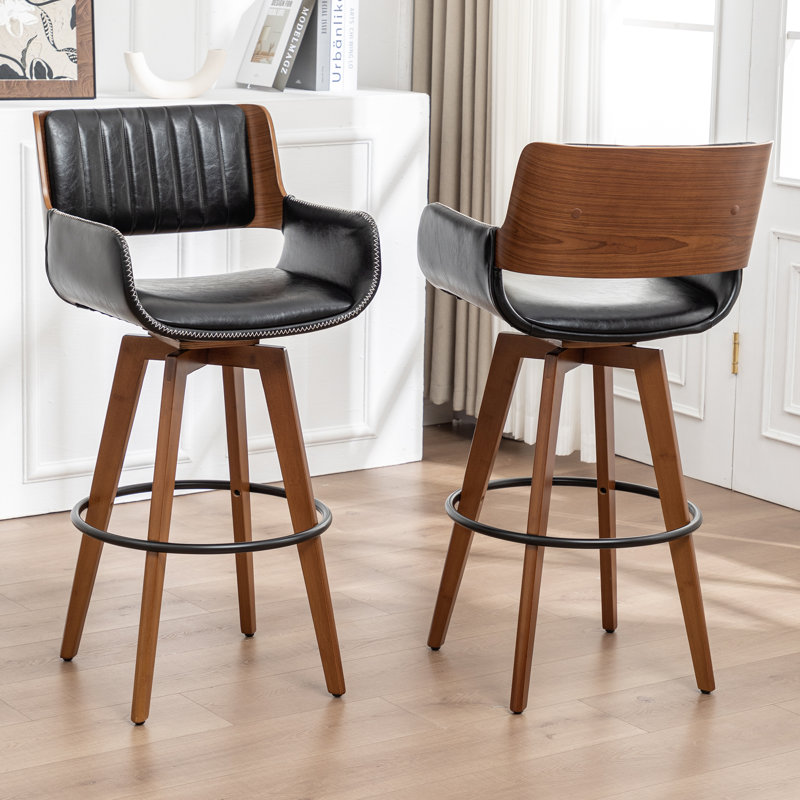 Tabourets pivotants rembourrés en similicuir Modern, Noir, Tabouret de bar (siège d'une hauteur de 29,72 po)