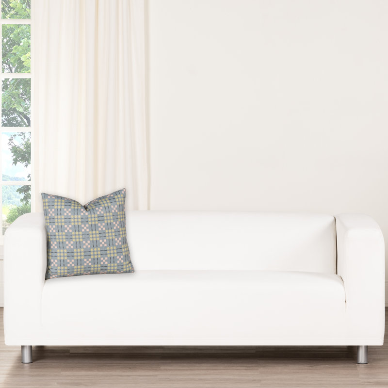 Coussin décoratif à motif géométrique Gridwork, Vert, Plumes, Carré 18 po