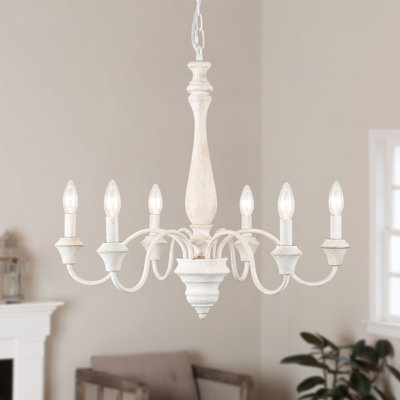 Barina 6 - Light Candle Style Classic Solid Wood Chandelier with Distressed Accents