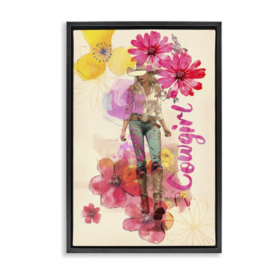 Toile flottante encadrée «Fancy Floral Cowgirl» par Andrea Haase