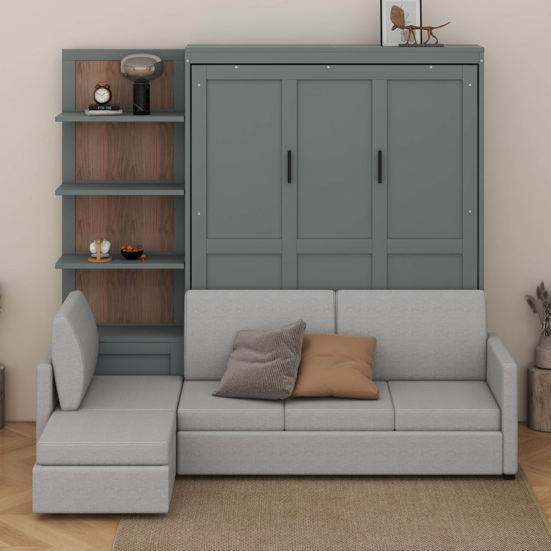 Lit escamotable mural avec canapé et tablettes Murphy, Gris