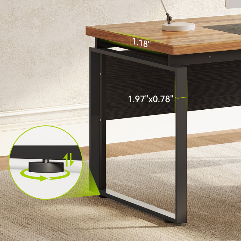 L-Shaped Executive Desk With Reversible File Cabinet, Brown/Black