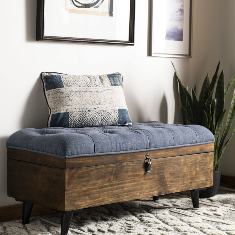 Raihaan Upholstered Ottoman, Rustic Brown/Black, Navy 