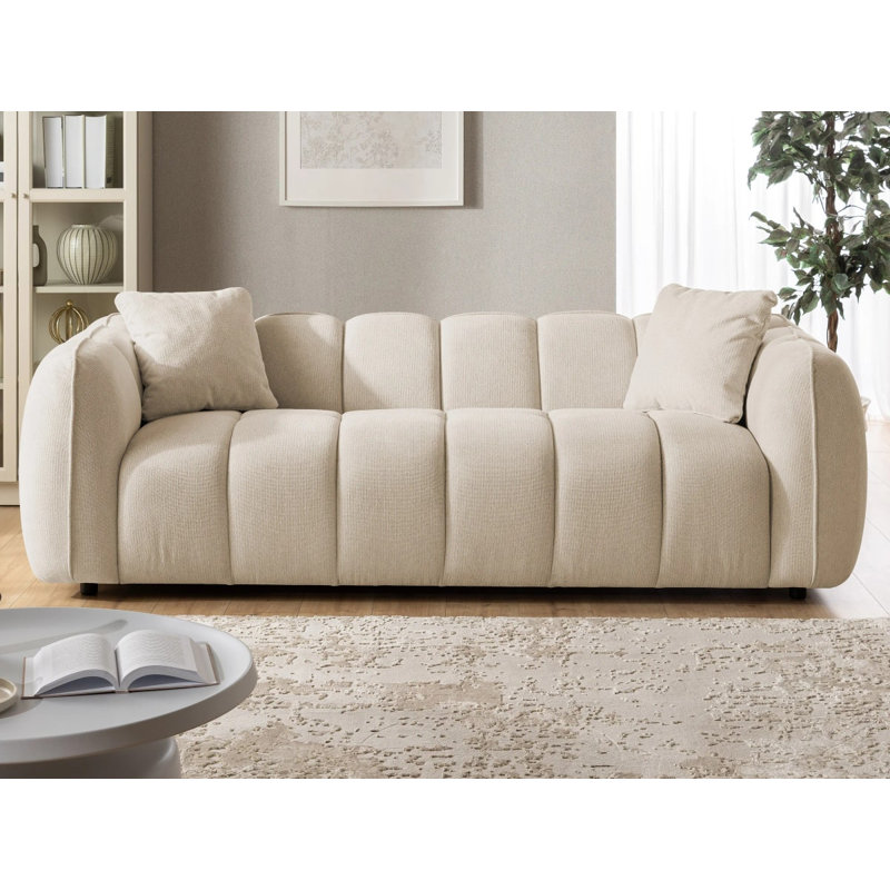 Nubira 2 Piece Chenille Curved Living Room Set, Light Beige