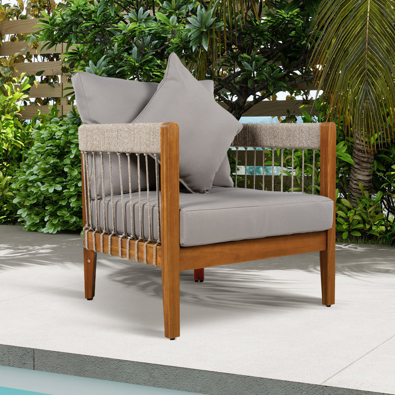 Patio Accent Chair,Outdoor Lounge Chair With Cushion, Gray