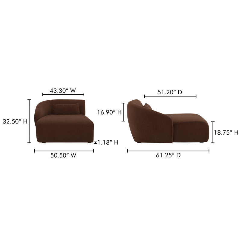 Anson Upholstered Left Arm Chaise, Chestnut Brown