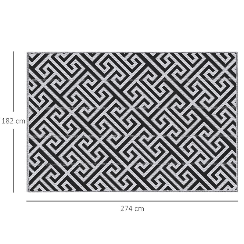 Kamena Outdoor Rug Reversible 182 x 274 cm (6 x 9 ft), Black & White