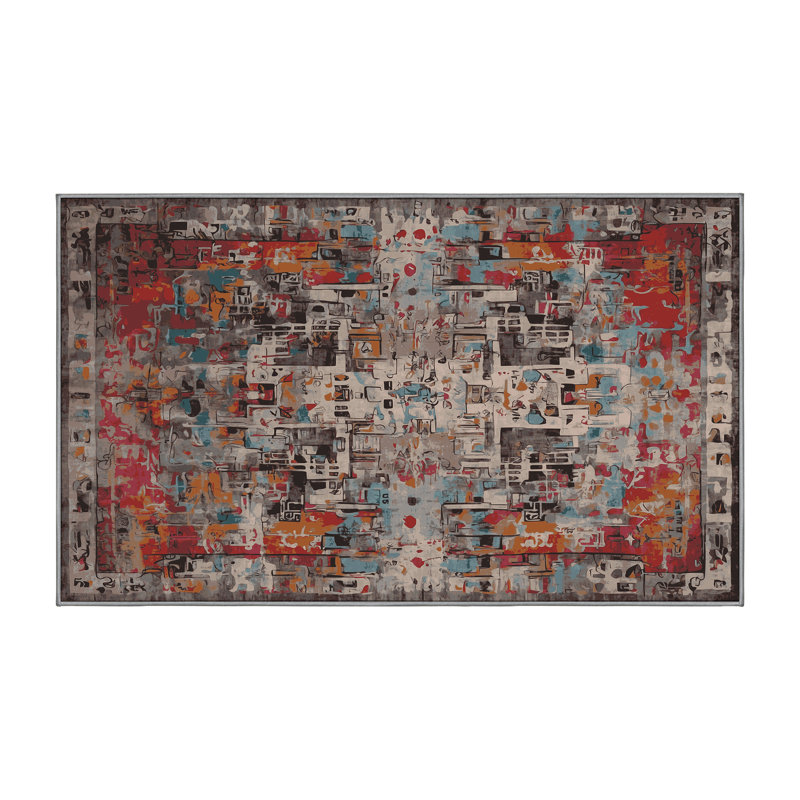 Machine Washable Gray Area Rug, Rectangle 4' x 6'