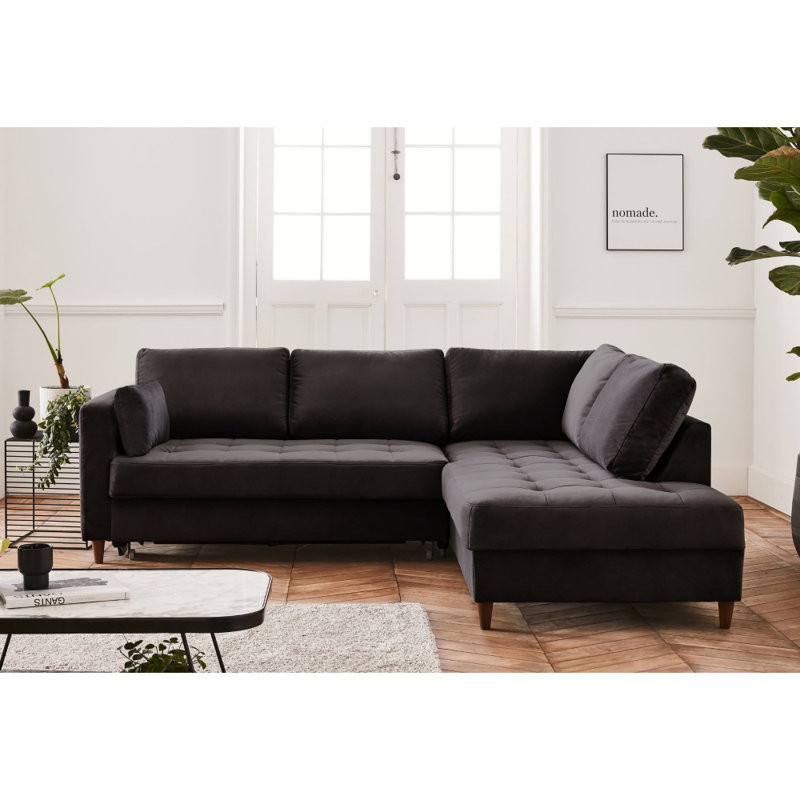 5 Seater Velvet Sofa Bed, Right Hand Facing, Dark Grey