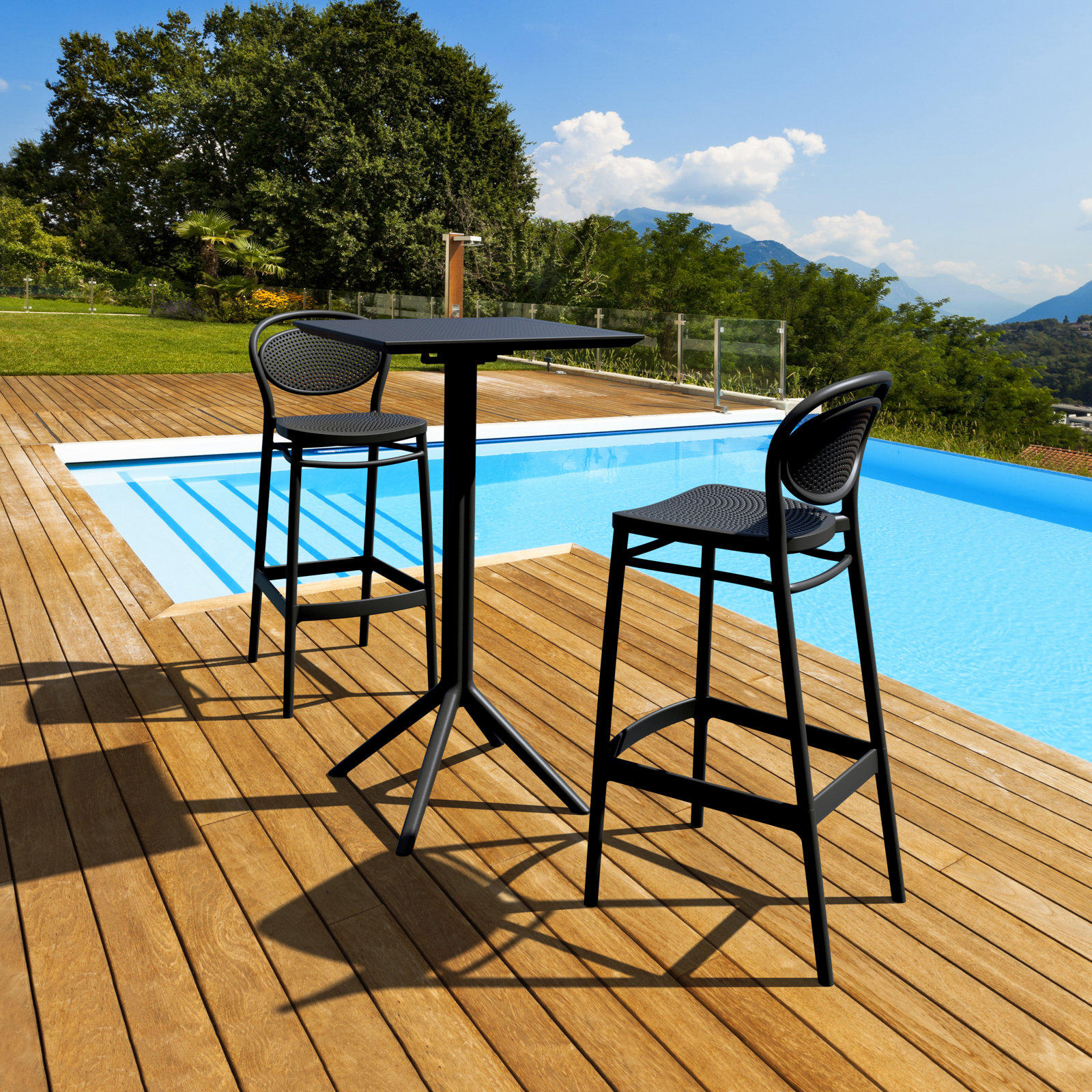 Farrah Outdoor Bar Stool, Black, Bar Stool (29.5" Seat Height)