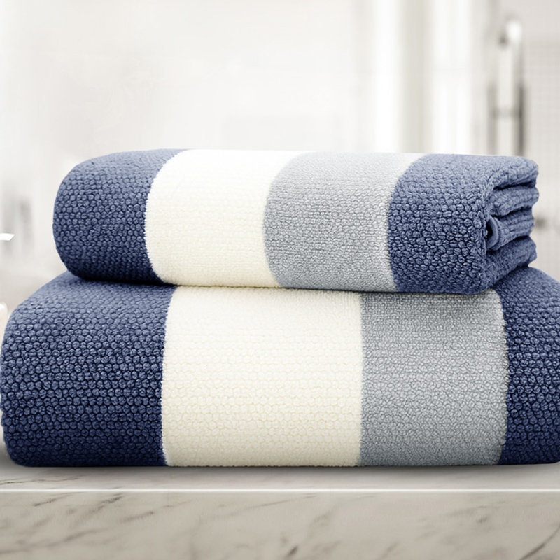 Weston 100% Cotton Stripe Towels - 2 Pack, Navy, Hand Towels - 2 Pack