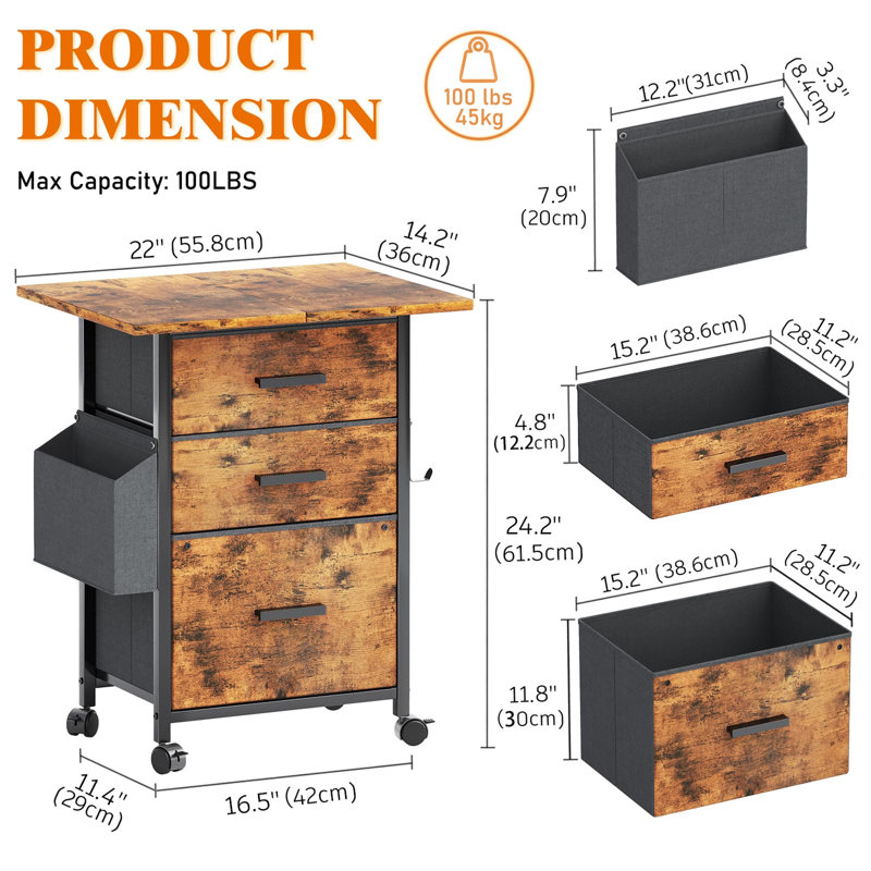 55.8cm Wide 3 -Drawer Mobile File Cabinet