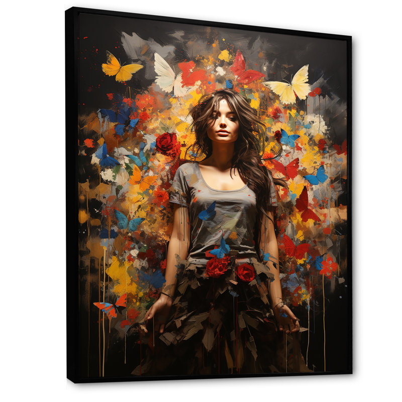 «Hippie Woman Renaissance Botanicals I», Cadre flottant noir, H 44 po x l 34 po x P 1,5 po