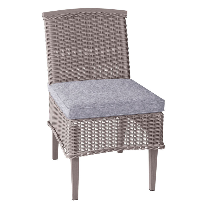 Astoria Patio Dining Side Chair with Cushions, Oyster, Rollo Silver, Welt