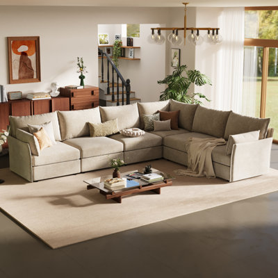 Merchelle Modular L-Shaped Sectional Sofa, 5-Seat, Reversible Configuration, Chenille Upholstery In Rust Orange, Removable Cushions, Modern Deep-Seat
