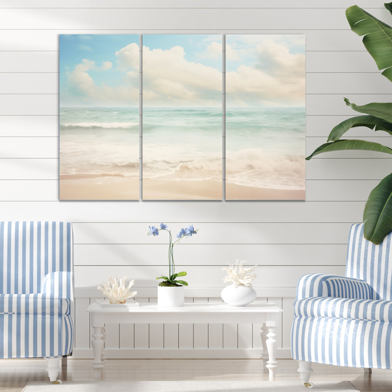 Minimalisme, paysage de plage, impression sur toile tendue 3 pièces, H 32 po x l 48 po x P 1 po