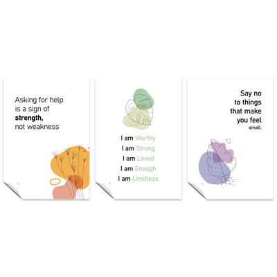 Mental Health Awareness Posters Set of 3 Poster Prints & Wall Art Decor Asking for Help, I am Enough, & Say No to Things 3 Piece Wall Art