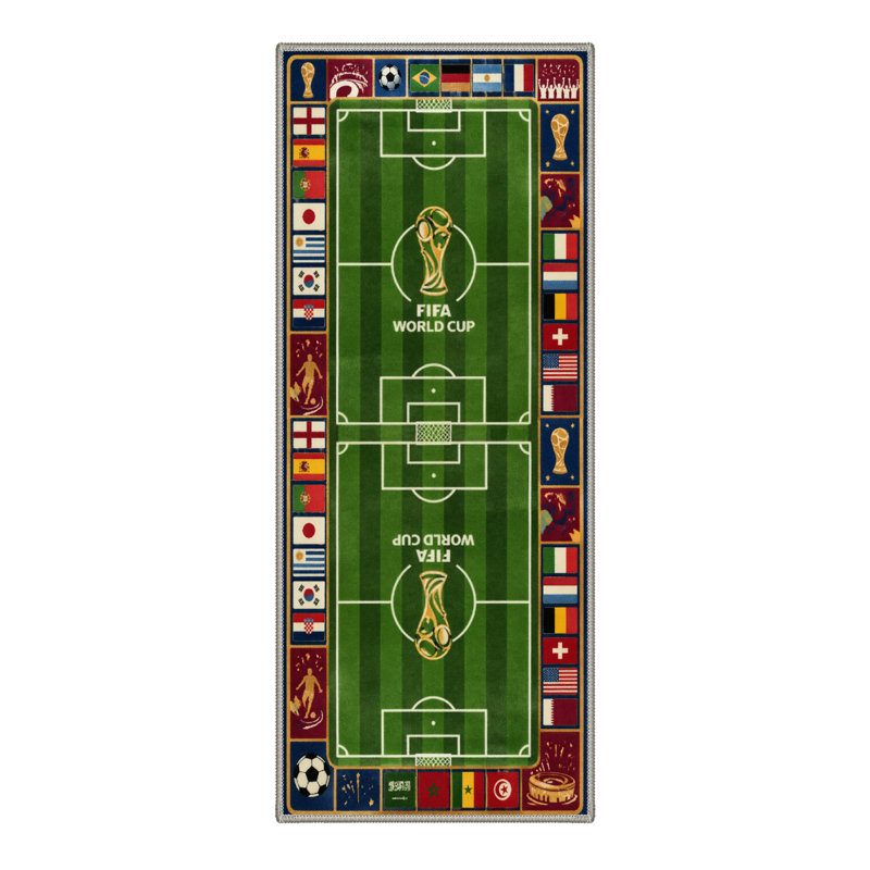 Avalon Modern Football Pitch / Sage Indoor Area Rug With Non-Slip Backing, Runner 2'3" x 6'