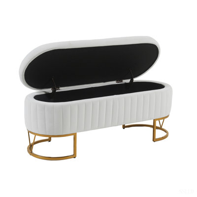 Storage Bench Bedroom Bench, Velvet Oval Upholstered End of Bed Bench with Golden Metal Legs, Modern Storage Ottoman Bench for Bedroom, Living Room, Entryway,Window