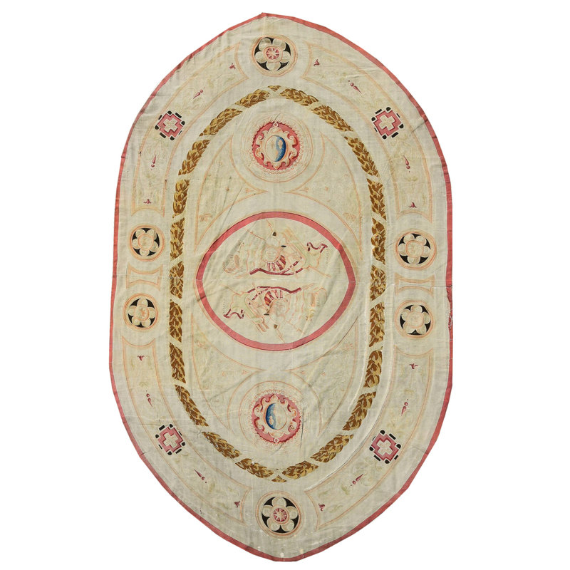 Rectangle Wool Floral Medallion Antique Ivory Beige Cream White 1880s Hand Knotted Pile Rug