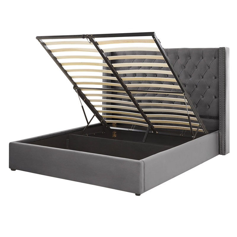 Shala Upholstered Ottoman Storage Bed, European Kingsize (160 x 200 cm), Grey