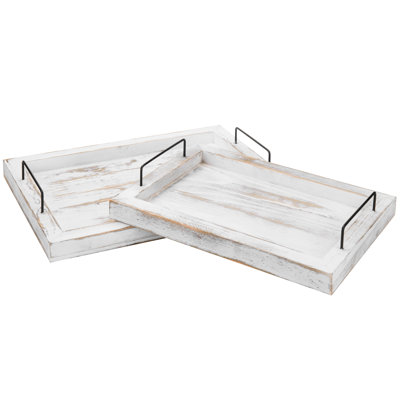2 Piece Ottoman/Coffee Table Serving Tray Set