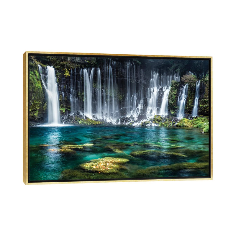 «Shiraito Falls» par Jan Becke - reproduction, H 18 po x l 26 po x P 1,5 po, Toile encadrée d'or