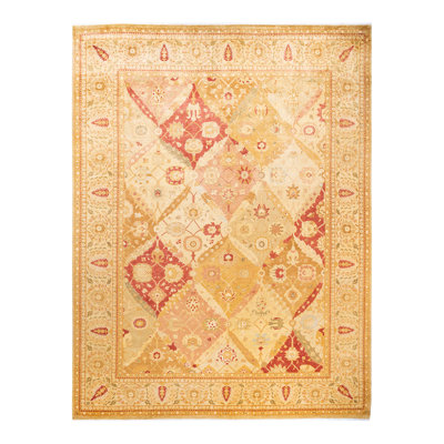 Tapis unique saumon noué à la main Scarlet-Rose 9 pi 1 po x 12 pi 3 po