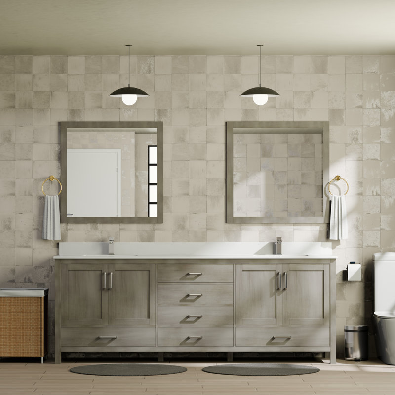 Jacques 80 in. W x 22 in. D Double Bath Vanity Faucet Set, and 30 in. Mirrors, Distressed Gray, White Cultured Marble