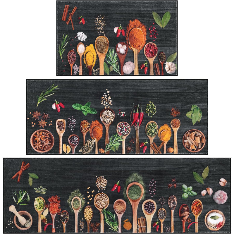 Farmhouse Non Slip Washable Kitchen Mats (Set of 3), Black