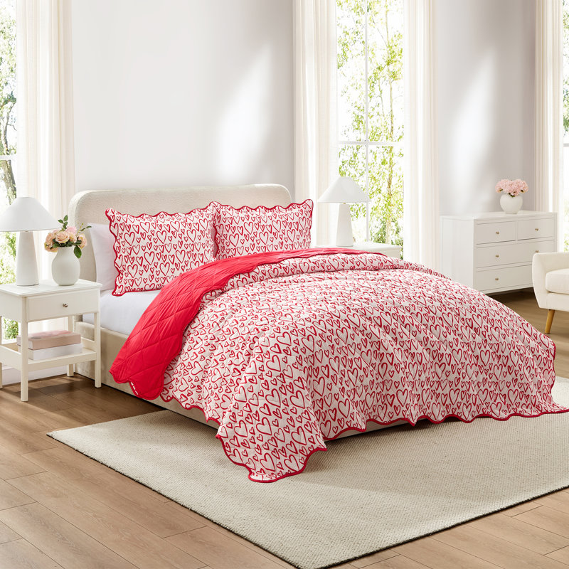 Hallmark Heart Strings 3-Piece Red/Multicolor Quilt Set, Full/Queen, Queen Quilt + 2 Queen Shams