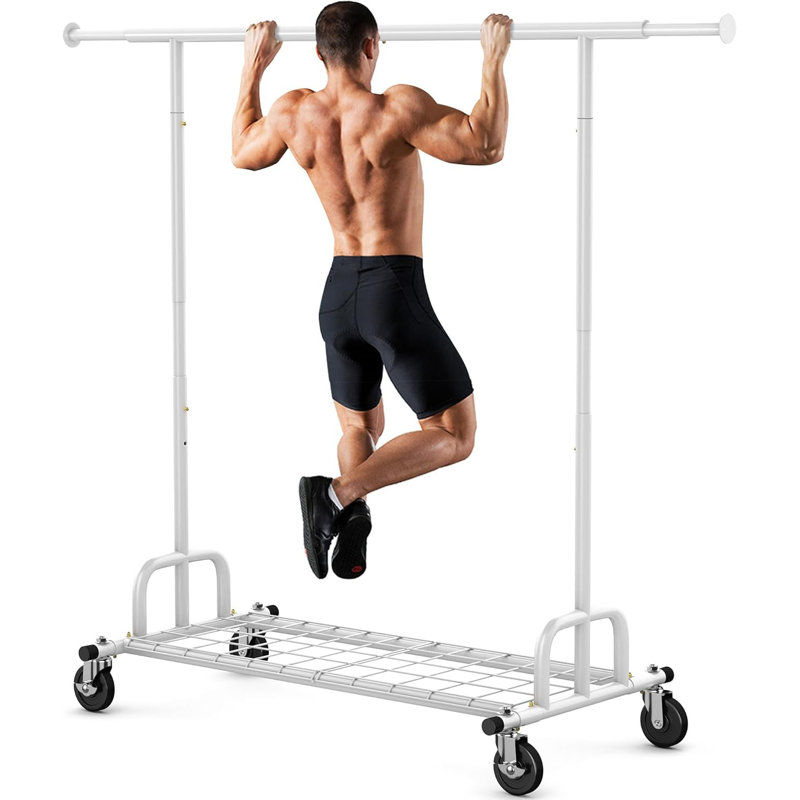  Heavy Duty Clothes Rail 238kg (525lbs) Capacity, Extendable Hanging Rack with Lockable Wheels & Shelves, Space Saving for Bedroom, Apartment, Laundry Room,Silver