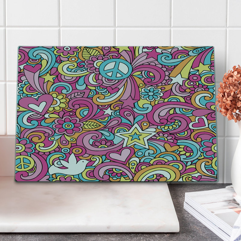 Ambesonne Groovy Cutting Board Large Size Funky 60s Fun Retro Multicolor