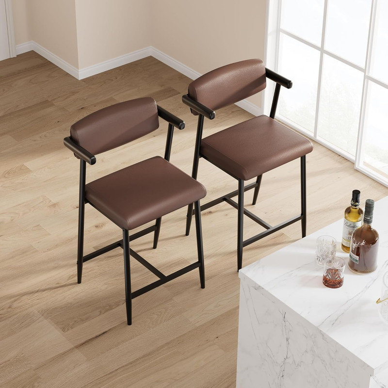 Upholstered Counter Stool with Metal Frame, Brown