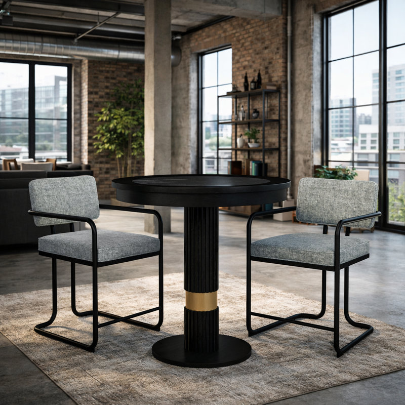 Prohibition Series 30" Pub Table - With Two Vintage - Armed Barstools By RAM Game Room, Black/Gray