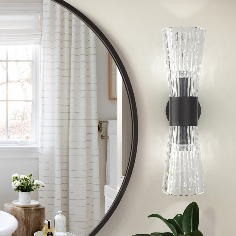 Éclairage pour salle de bain ETL à 2 lumières en fer noir H 16,75 po Gilmer, Noir mat