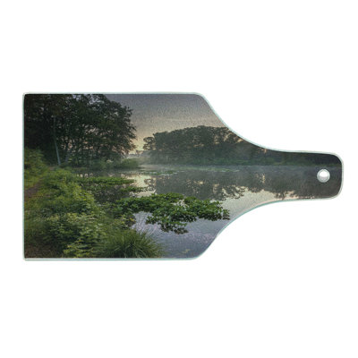 Ambesonne Forest Tempered Glass Cutting Board Lake Natura Netherlands Green Purplegrey