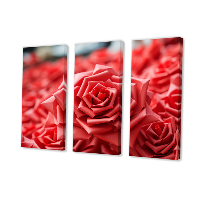 Red Floral Rhythmic Radiance - art mural géométrique, H 28 po x l 36 po x P 1 po, Toile tendue
