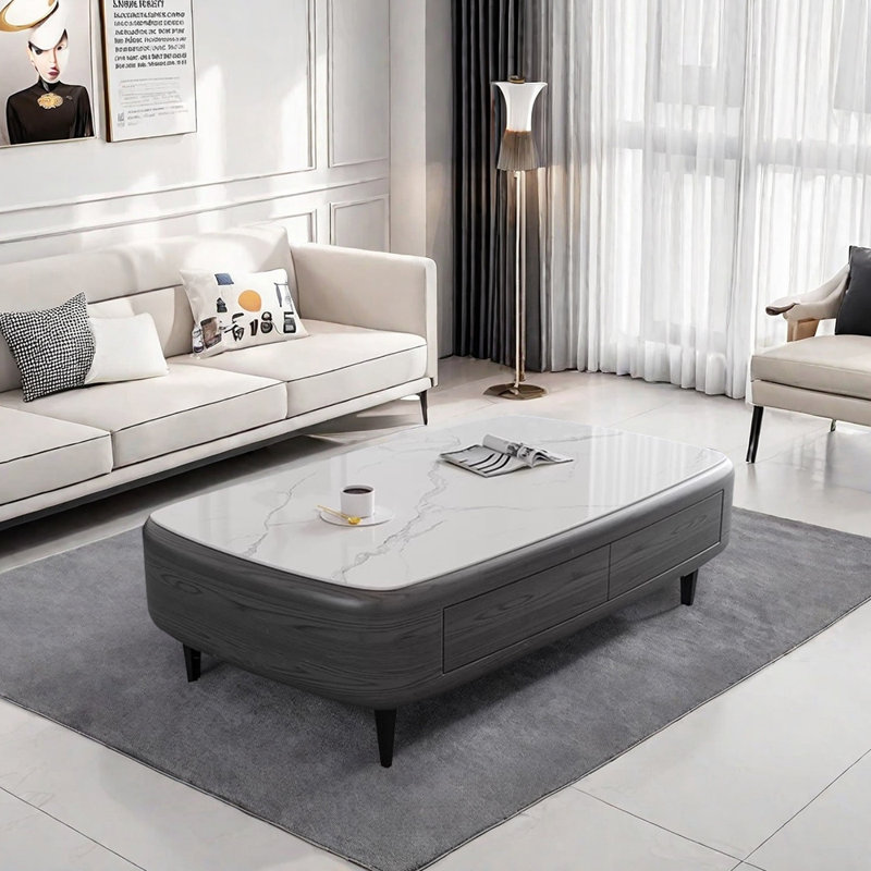 Table basse New Rock, H 16,92 po x L 59,05 po x l 33,46 po, Blanc