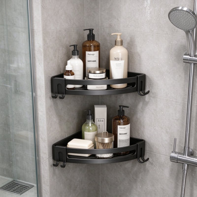 Serviteur de douche d'angle avec tablettes à plusieurs niveaux, organisateur de douche mural en aluminium antirouille, support de rangement pour salle de bain sans adhésif ni adhésif pour articles de toilette et de cuisine