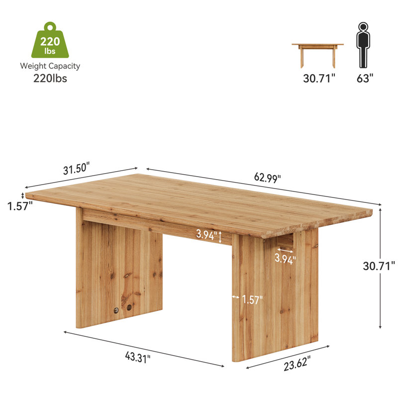 Table de salle à manger de 63 pouces en bois massif pour 4-6