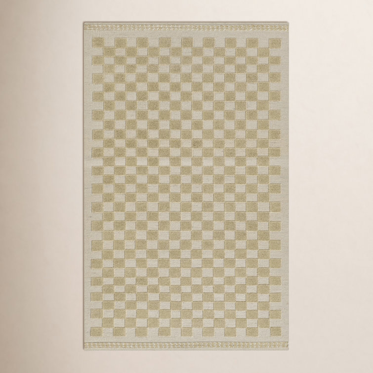 Azle Checkered Handmade Flatweave Wool Area Rug in Beige/Tan