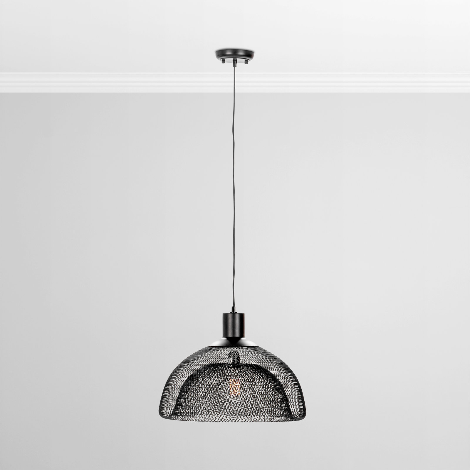 Single Light Metal Pendant, Black, 20.1" H x 18" W x 18" D