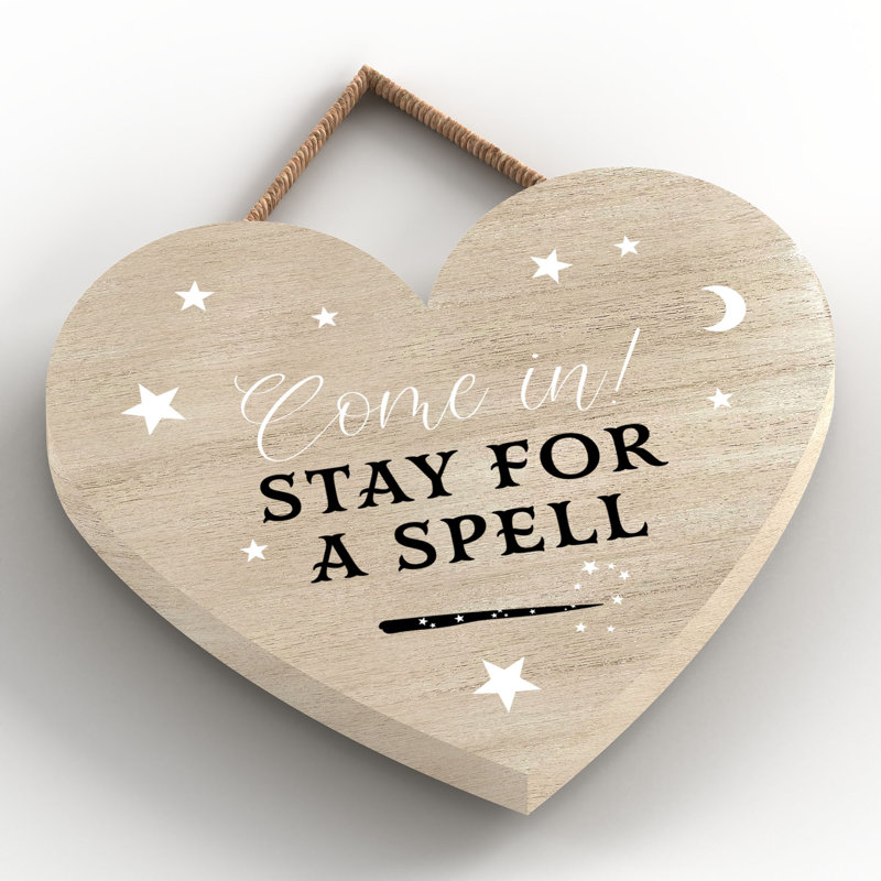 Witch Come In Wooden Heart Plaque, 10cm H x 9cm W x 0.5cm D