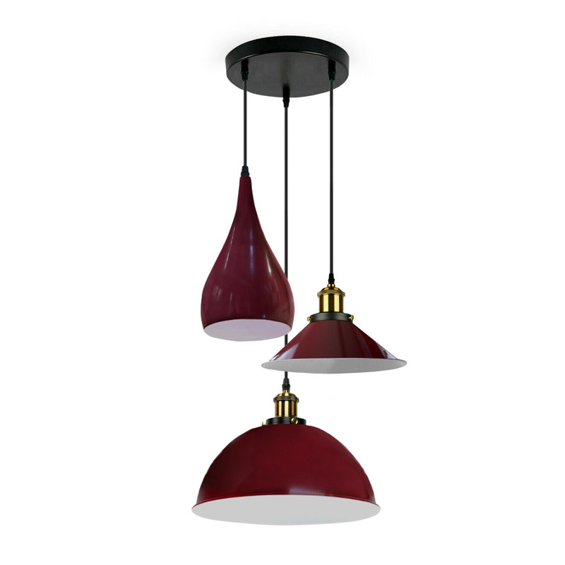Modern 3 Head Metal Hanging Light Island Shade Ceiling Pendant Light, Burgundy