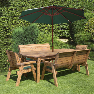 Fischer 8 - Person Wood Patio Dining Set with Rectangular Table , Cushions Included