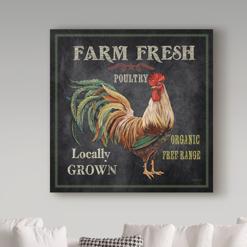 «Farm Fresh Rooster», publicité rétro sur toile tendue Deagen, H 24 po x l 24 po x P 2 po