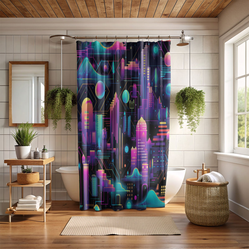 Rideau de douche Cyber Metropolis - Premium, H 74 po x l 71 po